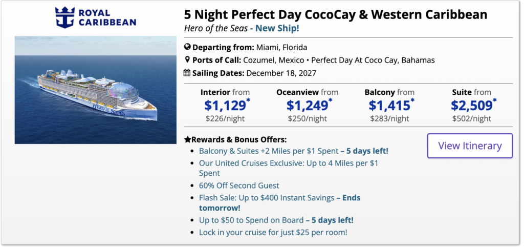 Royal Caribbean Hero Of The Seas Price and Date